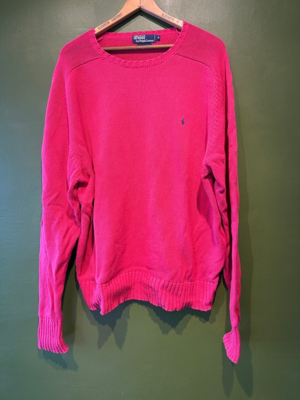 Polo by Ralph Lauren Crewneck Sweater in Bright Pink with Navy Pony